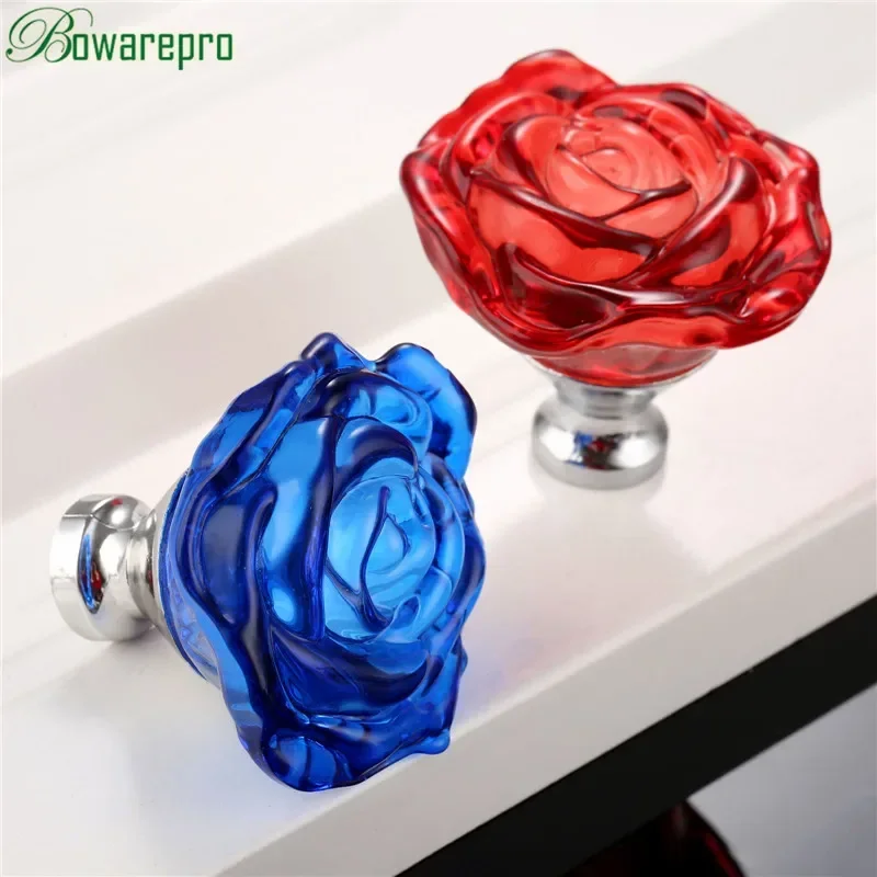 Furniture Hardware Bolts - bowarepro 50MM Crystal Rose Glass Handle